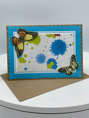 Turquoise Butterfly Card w/ Khaki Envelope.