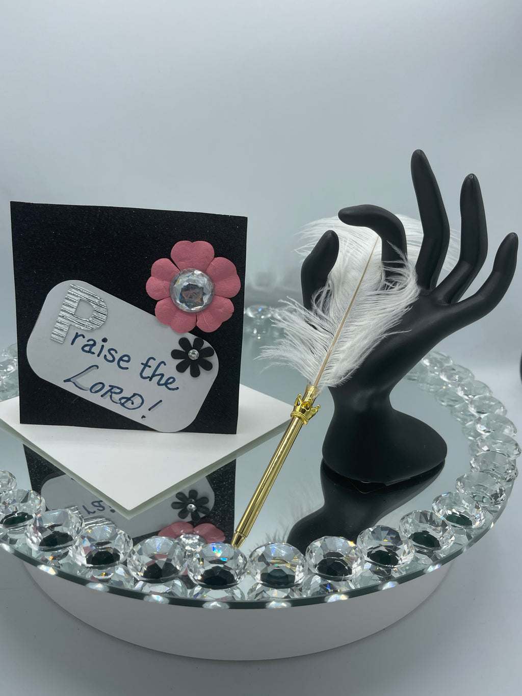 3-D Black Glitter Card w/ Flowers & Rhinestones