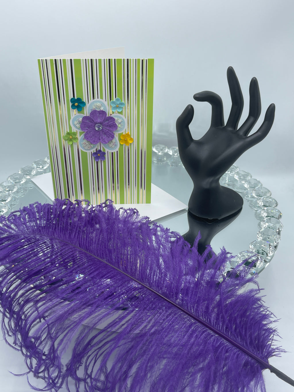 Purple & Blue Daisy Card w/ Rhinestone & Flowers Card