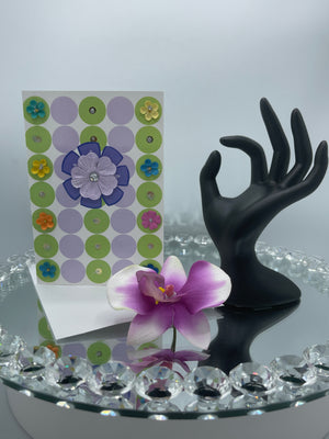 Purple & Lavender Daisy Card w/Flowers & Rhinestones