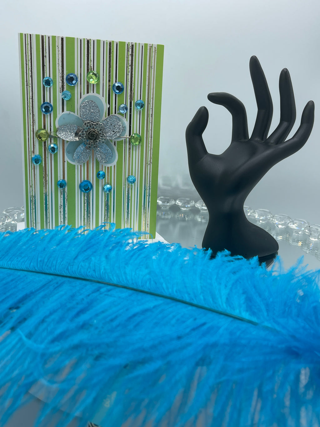 3-D Silver & Blue Daisy Card w/ Rhinestones