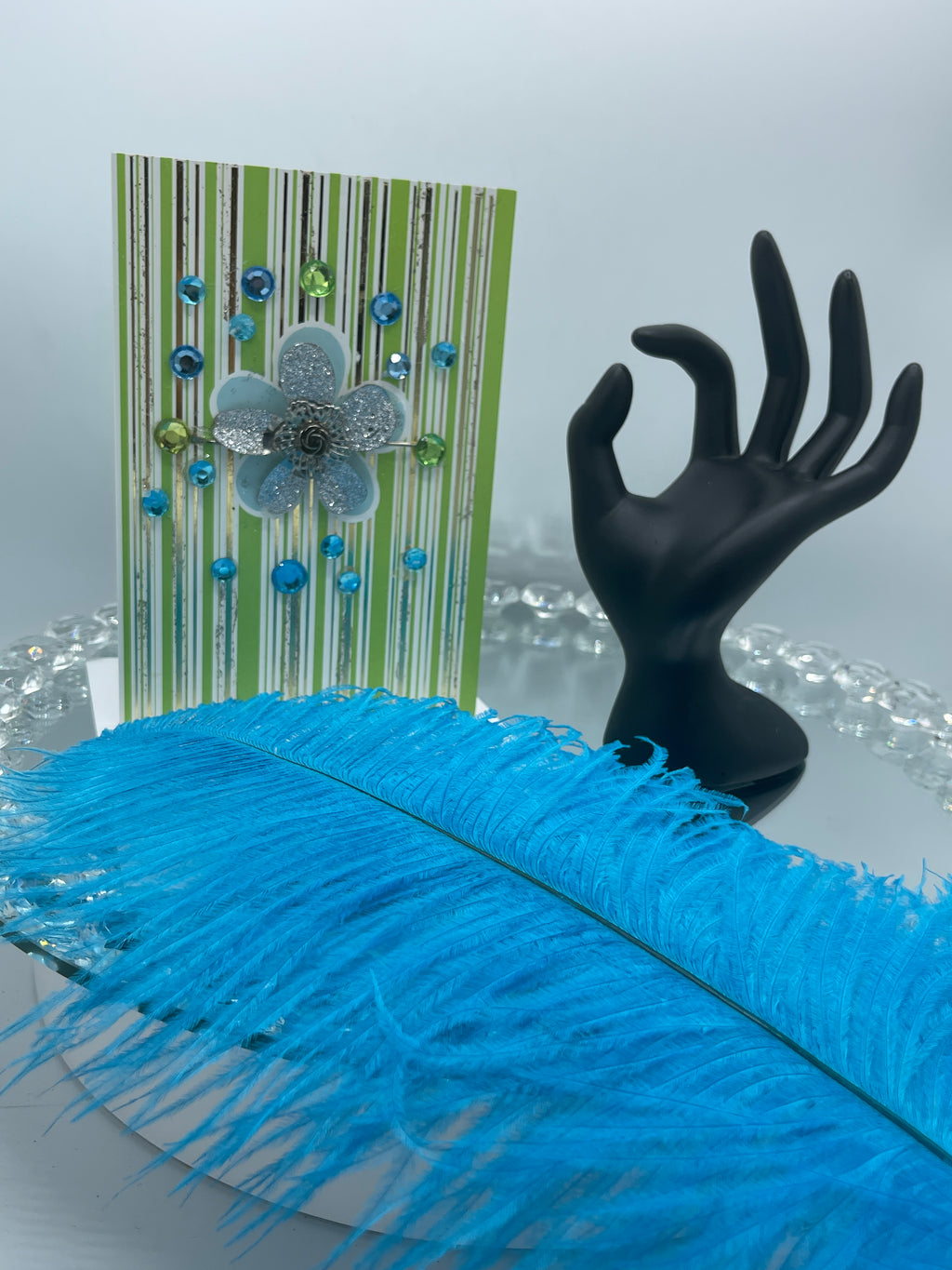 3-D Silver & Blue Daisy Card w/ Rhinestones