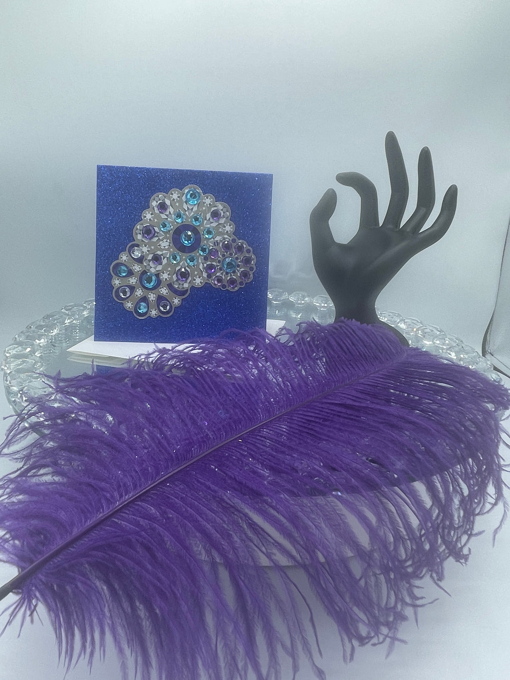 3-D Sapphire Blue Glitter & Rhinestone Card