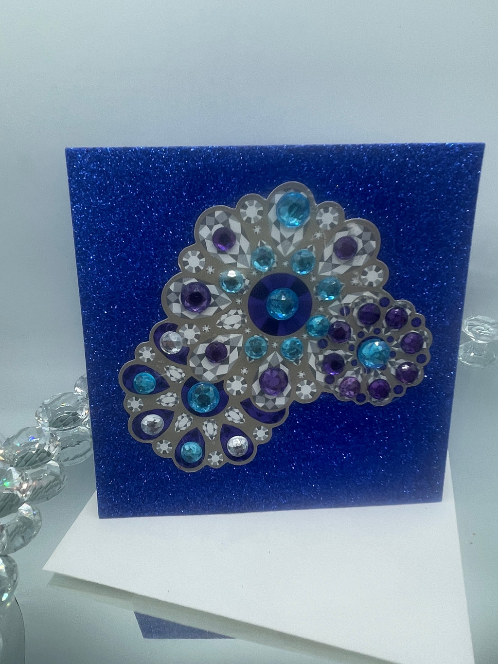 3-D Sapphire Blue Glitter & Rhinestone Card