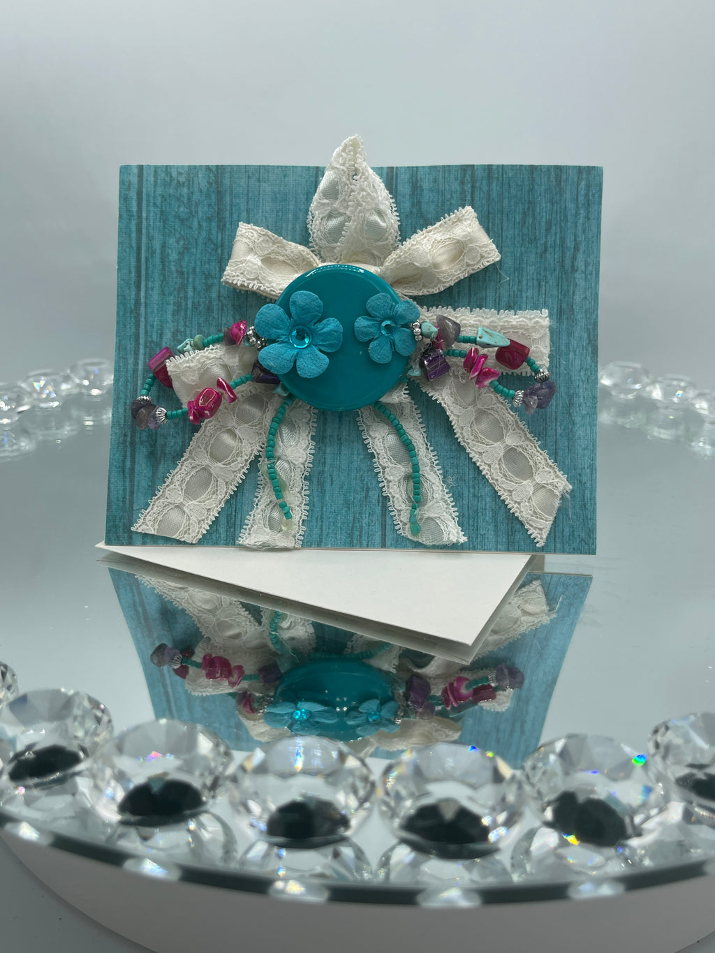 3-D Turquoise & Hot Pink Bead & Lace Card
