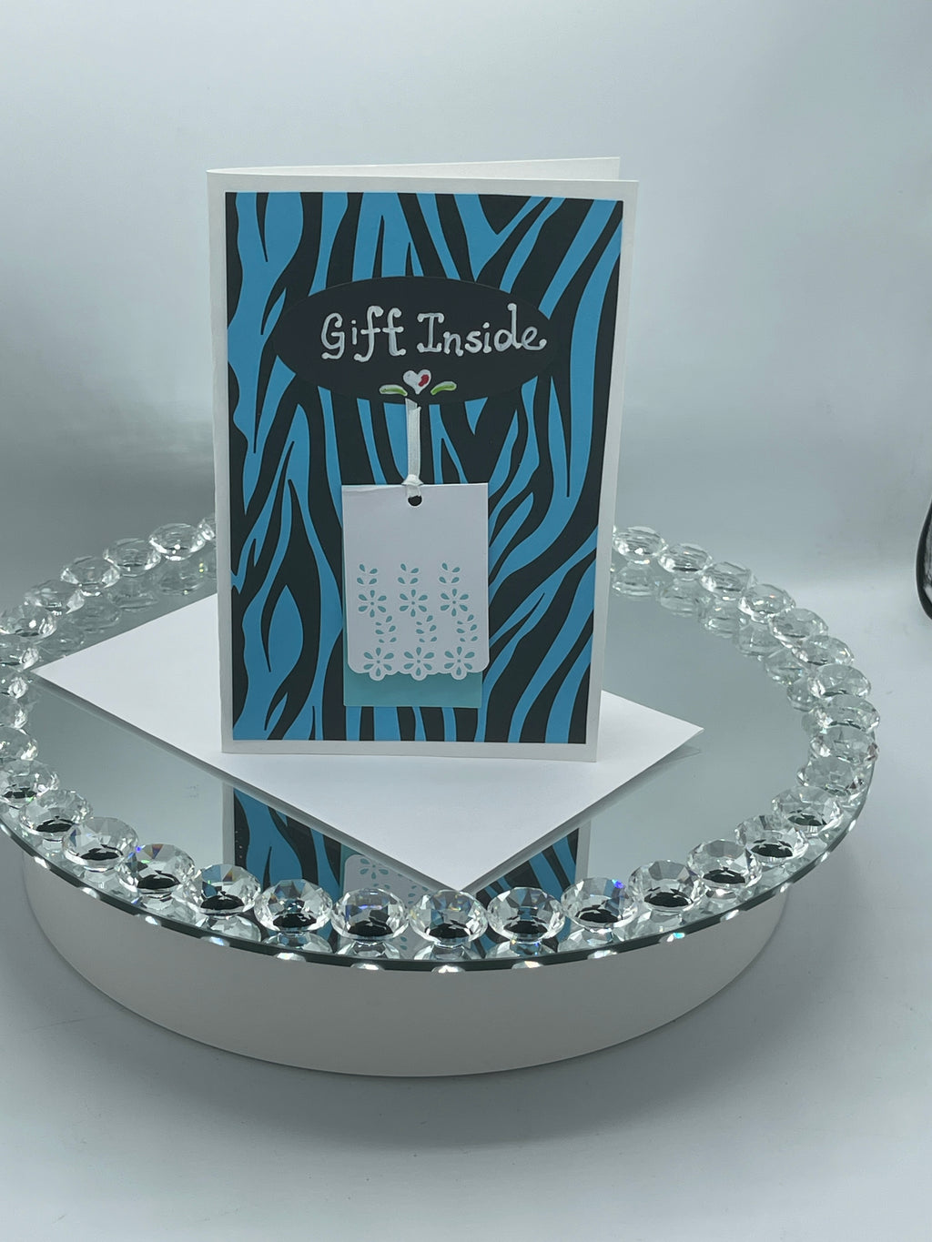 Turquoise Zebra Card w/Small Present Inside