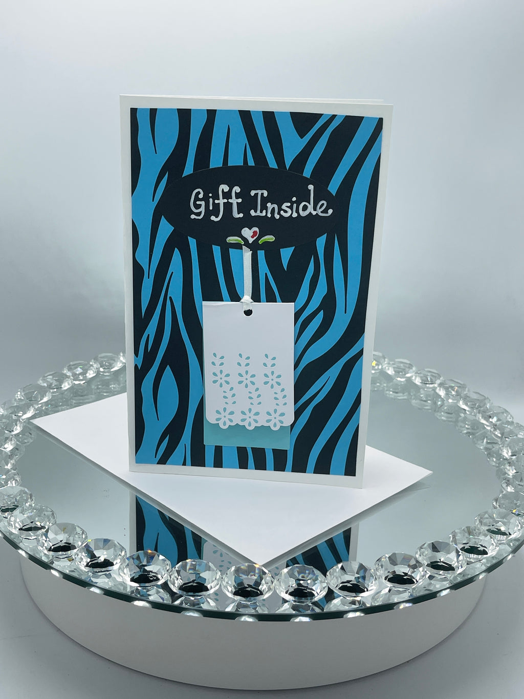 Turquoise Zebra Card w/Small Present Inside