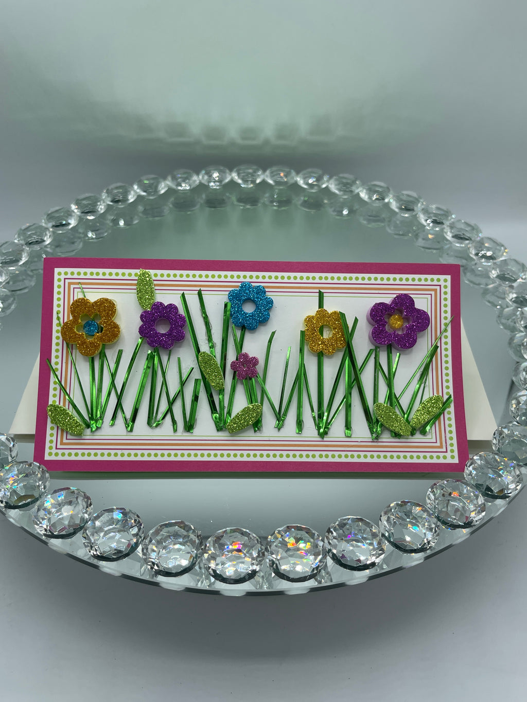 3-D Glitter Flower & Grass Card