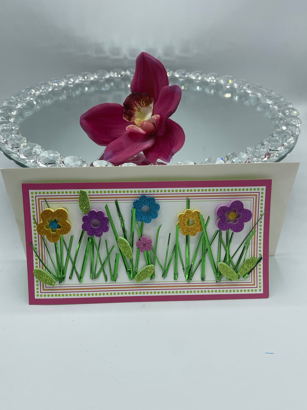3-D Glitter Flower & Grass Card