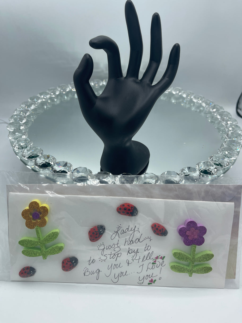 3-D Lady Bug & Glitter Floral Mixed Media Card