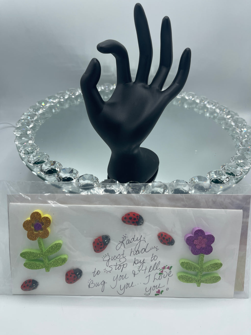 3-D Lady Bug & Glitter Floral Mixed Media Card