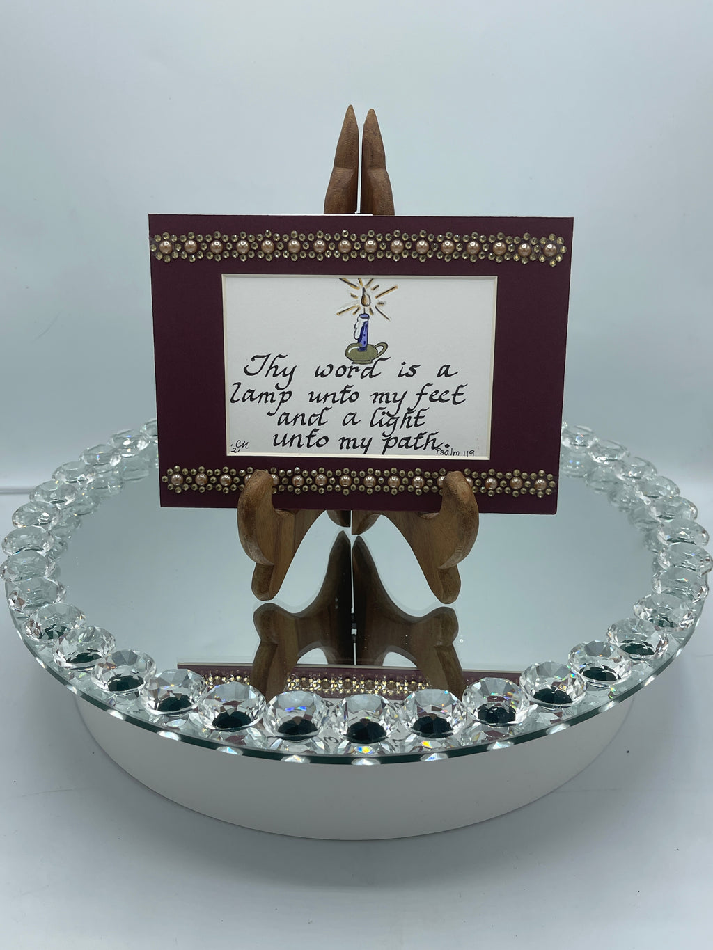 Maroon Jeweled Calligraphy Print:  "Thy Word..."