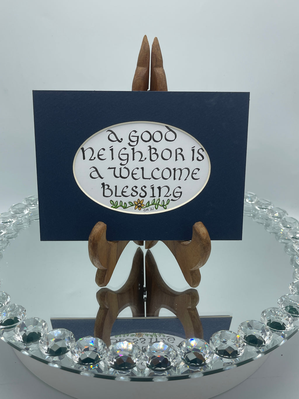 Navy Matted Calligraphy Print:  "A Good Neighbor"