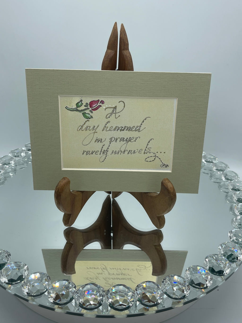 Light Green Matted Calligraphy Print:  "A Day Hemmed in Prayer..."