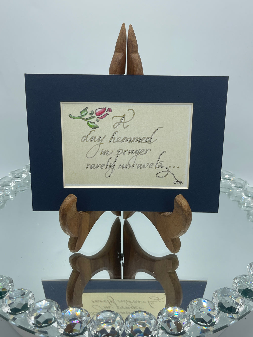 Navy Matted Calligraphy Print:  "A Day Hemmed in Prayer..."
