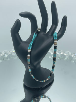 Turquoise, Black & Beige Speckled Beaded Anklet (Clearance)