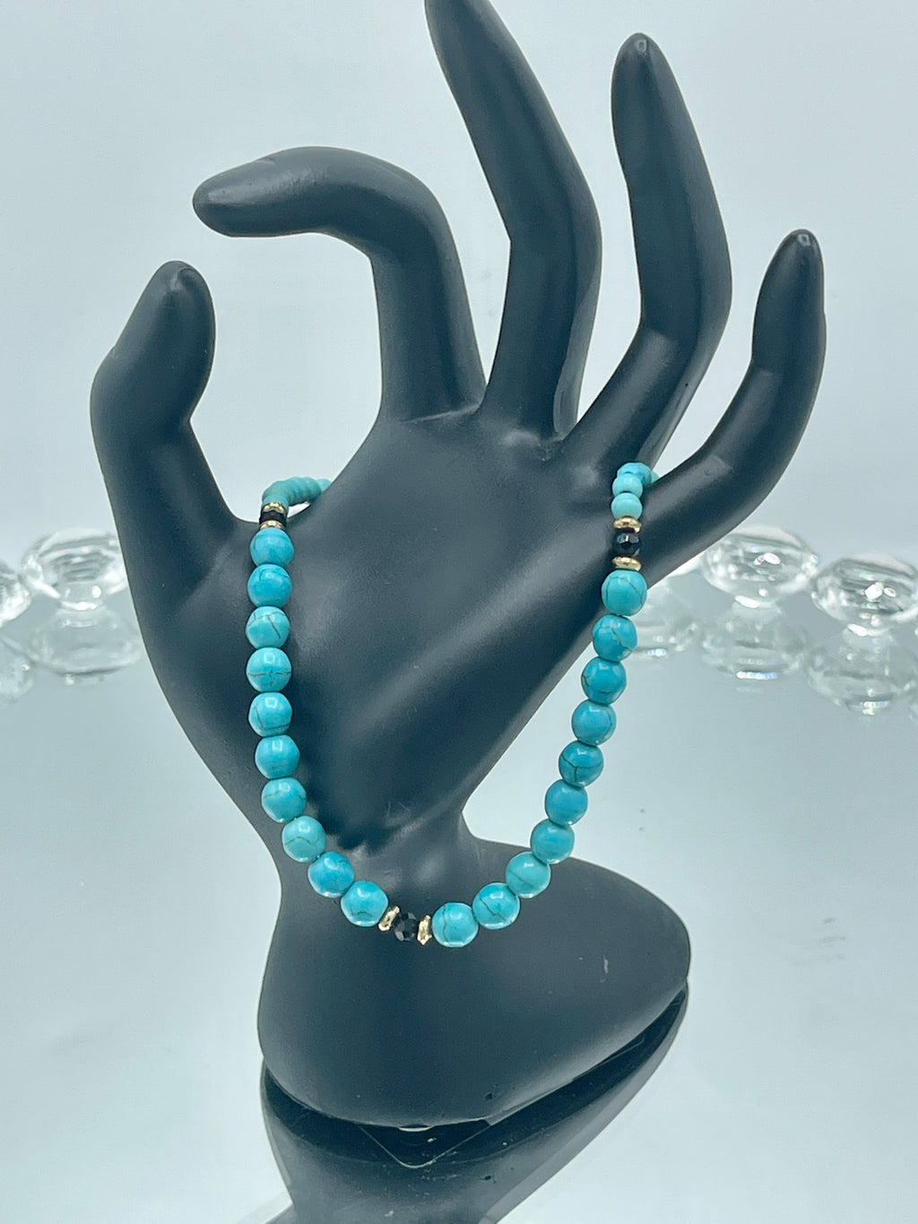 Turquoise, Black & Gold Beaded Anklet (Clearance)