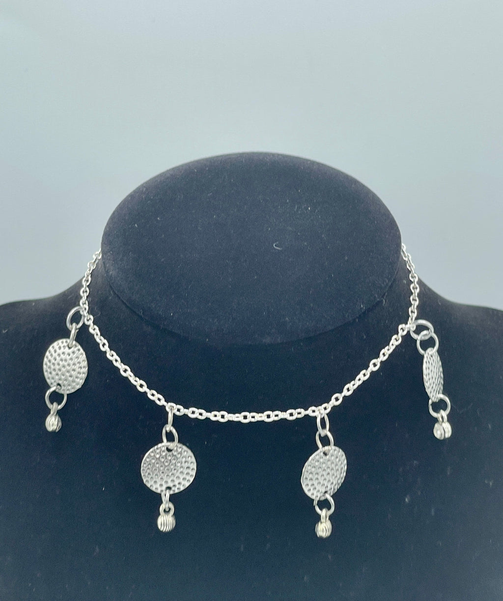 Silver Anklet w/ Four Rhinestone Medallions (Clearance)
