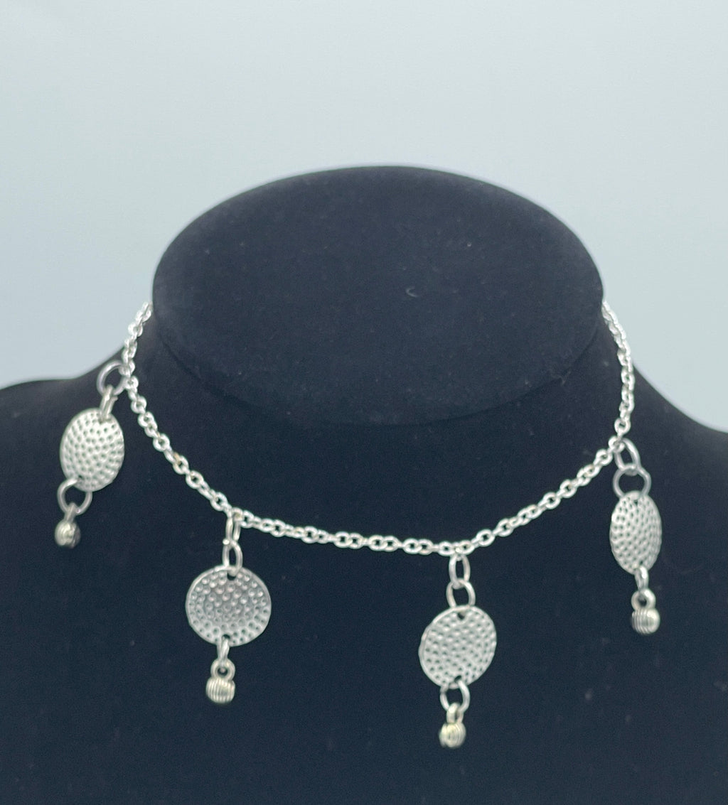 Silver Anklet w/ Four Rhinestone Medallions (Clearance)