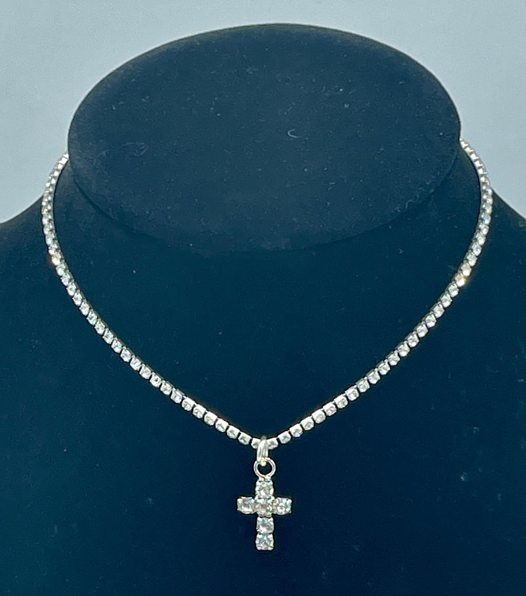 Silver Rhinestone Cross w/Silver Rhinestone Chain Anklet (Clearance)