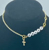 Gold Chain Anklet w/Cross & Beaded "FAITH." (Clearance)
