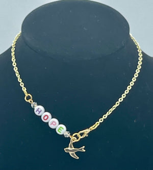 Gold Chain Anklet w/Clear Beads & Dove w/ Beaded "HOPE" (Clearance)