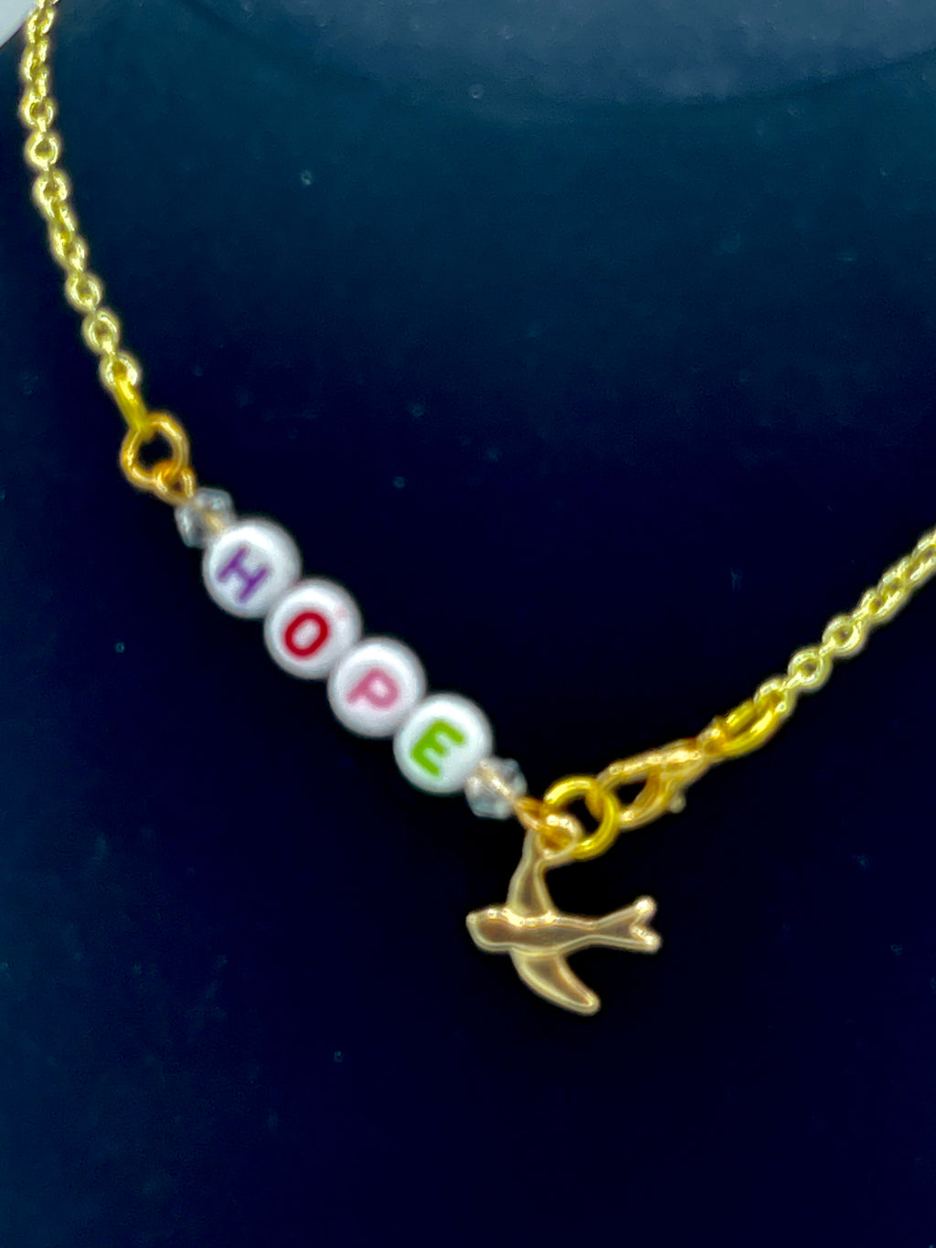 Gold Chain Anklet w/Clear Beads & Dove w/ Beaded "HOPE" (Clearance)