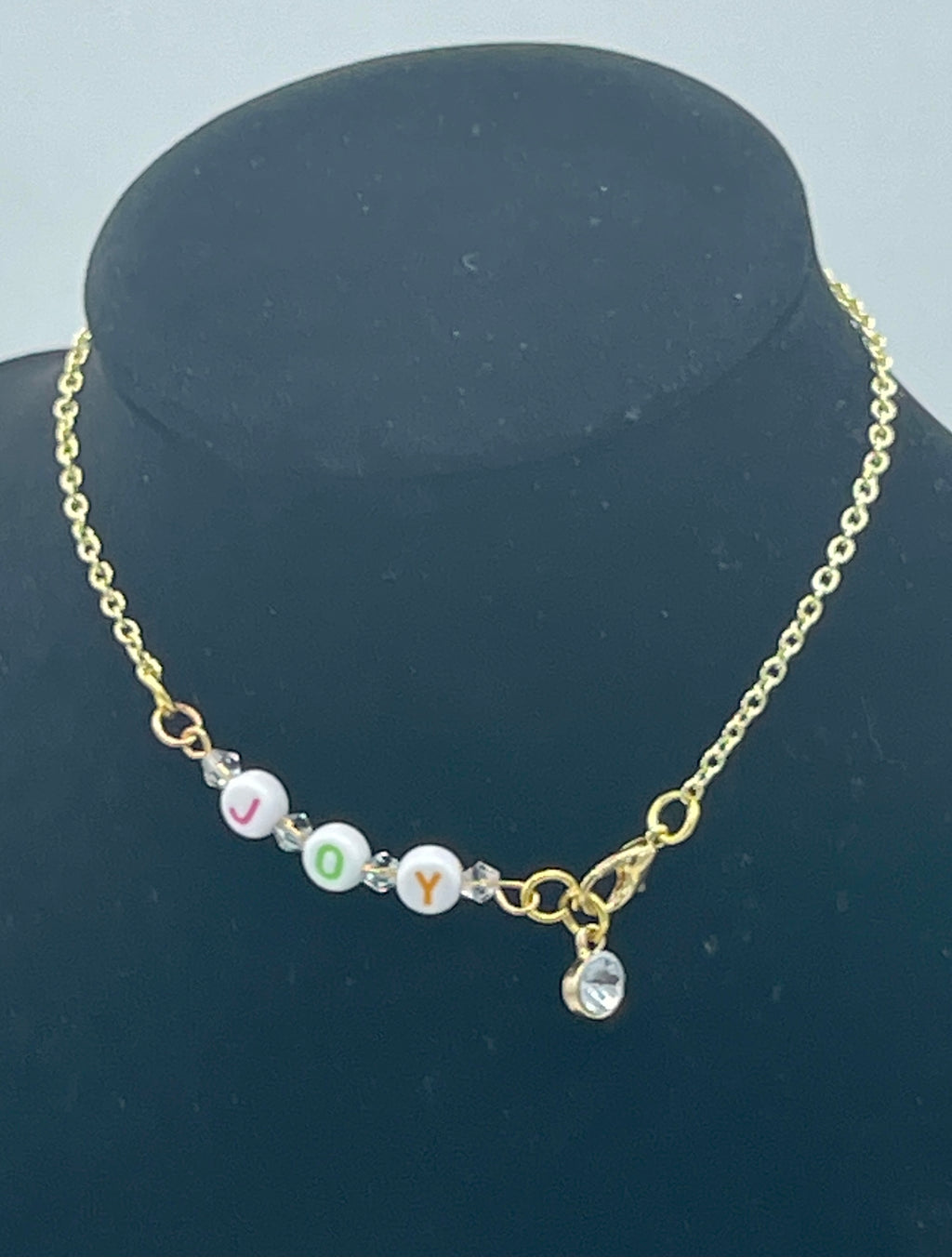 Gold Chain Anklet w/Rhinestone & Beaded "JOY" (Clearance)
