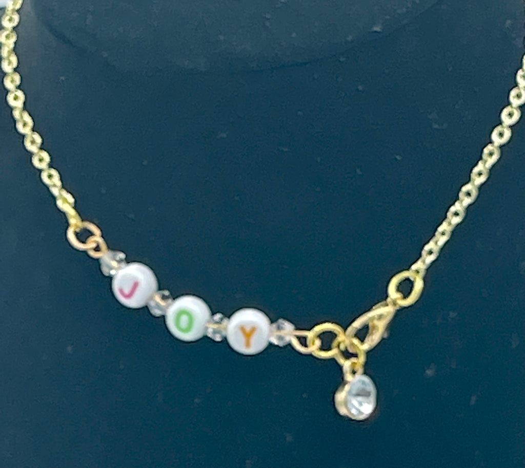Gold Chain Anklet w/Rhinestone & Beaded "JOY" (Clearance)