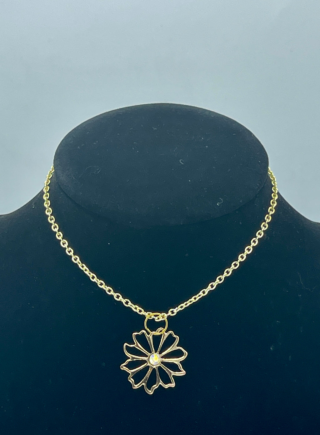 Gold Chain w/ Flower & Rhinestone Center Anklet (Clearance)