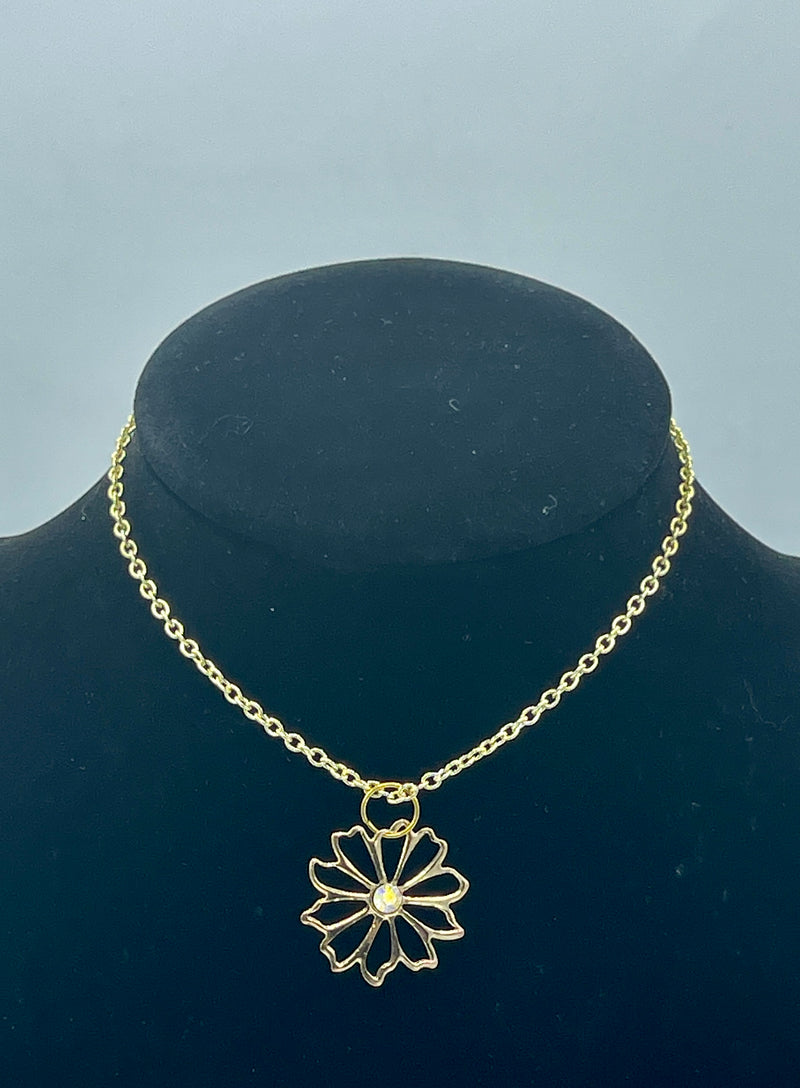 Gold Chain w/ Flower & Rhinestone Center Anklet (Clearance)