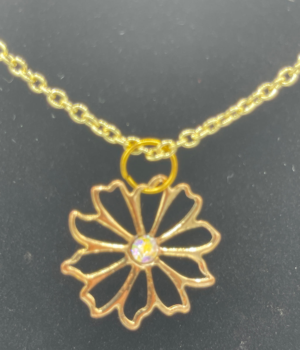 Gold Chain w/ Flower & Rhinestone Center Anklet (Clearance)