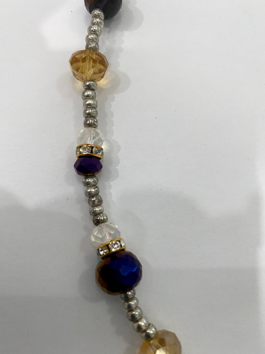 Purple, Gold, Crystal & Rhinestone Beaded Necklace w/Matching Purple & Gold Earrings
