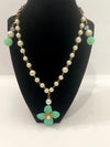 Mint Green & Pearl Floral Necklace w/ Matching Mint Green & Pearl Earrings (Clearance)