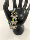Multi-Colored Purple Metallic Beaded Bracelet w/Matching Purple, Crystal & Rhinestone Earrings
