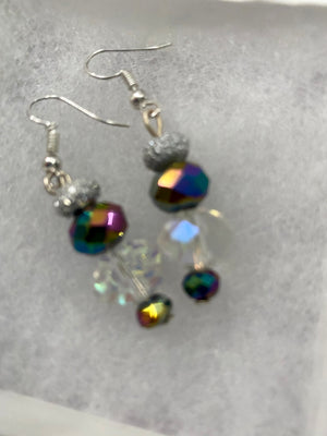 Multi-Colored Purple Metallic Beaded Bracelet w/Matching Purple, Crystal & Rhinestone Earrings