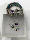 Multi-Colored Purple Metallic Beaded Bracelet w/Matching Purple, Crystal & Rhinestone Earrings