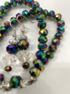Multi-Colored Purple Metallic Beaded Bracelet w/Matching Purple, Crystal & Rhinestone Earrings