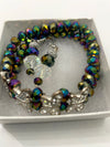 Multi-Colored Purple Metallic Beaded Bracelet w/Matching Purple, Crystal & Rhinestone Earrings