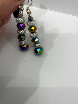 Multi-Colored Purple & Blue Metallic Beaded Bracelet w/Matching Earrings