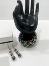 Multi-Colored Purple & Blue Metallic Beaded Bracelet w/Matching Earrings