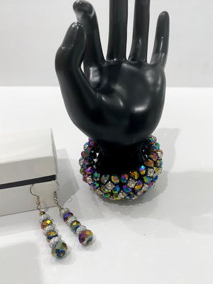 Multi-Colored Purple & Blue Metallic Beaded Bracelet w/Matching Earrings