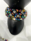 Multi-Colored Purple & Blue Metallic Beaded Bracelet w/Matching Earrings