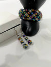 Multi-Colored Purple & Blue Metallic Beaded Bracelet w/Matching Earrings
