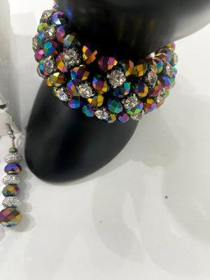 Multi-Colored Purple & Blue Metallic Beaded Bracelet w/Matching Earrings