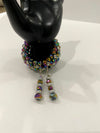 Multi-Colored Purple & Blue Metallic Beaded Bracelet w/Matching Earrings