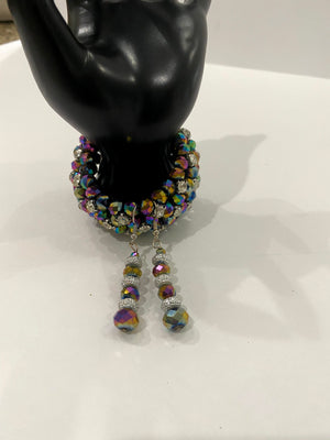Multi-Colored Purple & Blue Metallic Beaded Bracelet w/Matching Earrings