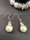 Large Pearl & Silver Rhinestone Ring Beaded Bracelet & Matching Earrings