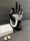 Large Pearl & Silver Rhinestone Ring Beaded Bracelet & Matching Earrings