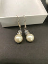Large Pearl & Silver Rhinestone Ring Beaded Bracelet & Matching Earrings